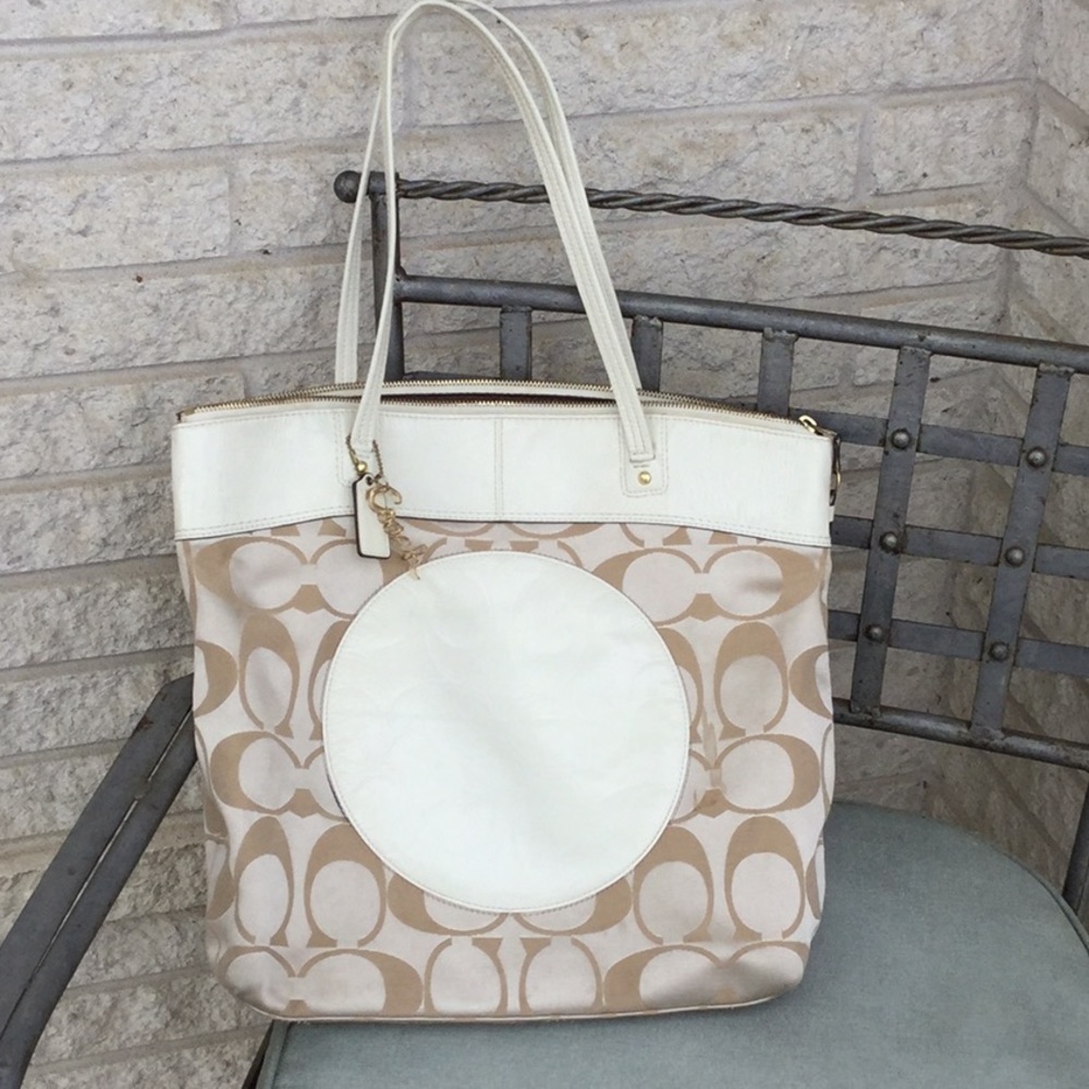 Coach Large Patent Leather & Fabric Shoulder Bag